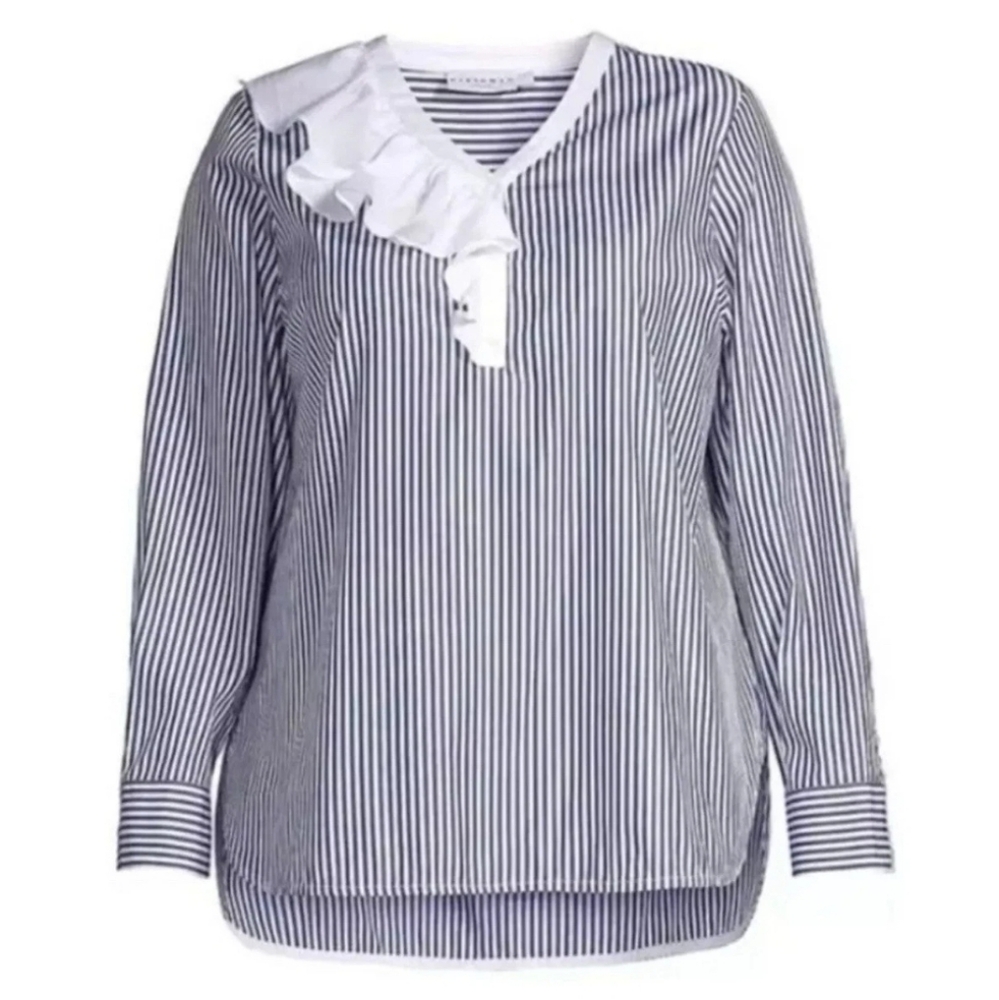 NWT Harshman Navy Blue Striped Vivienne Popover Tunic Shirt Size 2X